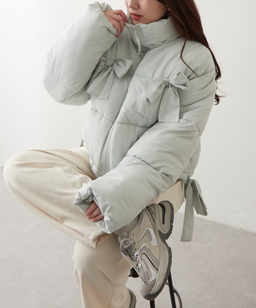 Another Branch olive des olive（アナザーブランチオリーブデオリーブ）の「2WAYリボン中綿ブルゾン（ブルゾン・レディース・ミント/ピンク/オフホワイト/ブラック/サックスブルー・FREE）」の4枚目の写真