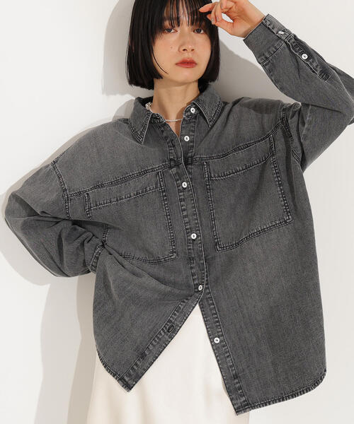 N.（N. Natural Beauty Basic）（エヌエヌナチュラルビューティーベーシック）の「デニムオーバーシャツ（シャツ/ブラウス・レディース・ブラック/ブルー/キャメル・MEDIUM）」の8枚目の写真