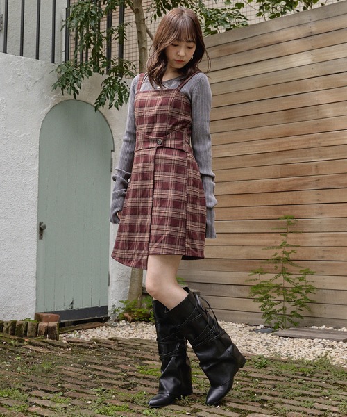 mideal(マイディール)の「check mini onepiece / チェックミニワンピース(ワンピース・レディース・ボルドー/ブラック・FREE)」の6枚目の写真