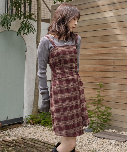 mideal(マイディール)の「check mini onepiece / チェックミニワンピース(ワンピース・レディース・ボルドー/ブラック・FREE)」の9枚目の写真