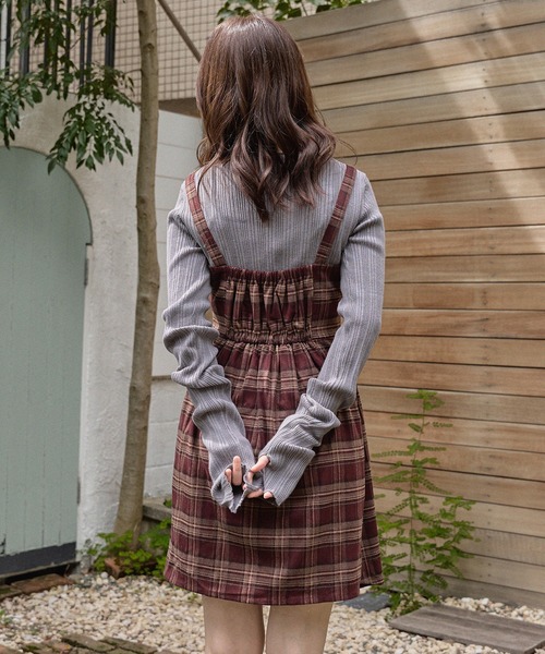 りぃ❣️ アンサンブルチェックミニワンピース ブラウン check mini onepiece / チェックミニワンピース（ワンピース）｜mideal
