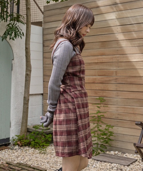 mideal(マイディール)の「check mini onepiece / チェックミニワンピース(ワンピース・レディース・ボルドー/ブラック・FREE)」の8枚目の写真