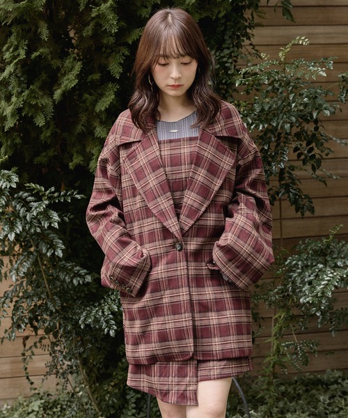 mideal(マイディール)の「check mini onepiece / チェックミニワンピース(ワンピース・レディース・ボルドー/ブラック・FREE)」の4枚目の写真