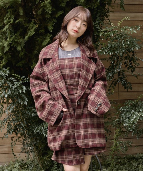 mideal(マイディール)の「check mini onepiece / チェックミニワンピース(ワンピース・レディース・ボルドー/ブラック・FREE)」の3枚目の写真