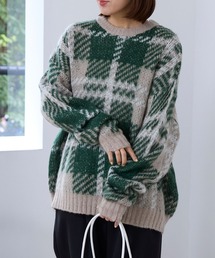 valentino ニット　チェック　グリーン ニット/セーター（グリーン・カーキ/緑色系・チェック柄）ファッション