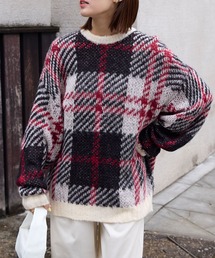 THE CRAFT CREW PRODUCTS（ザクラフトクループロダクツ）の「チェック柄ジャガード ビッグシルエット クルーネック ウォッシャブル ニットプルオーバー【THE CRAFT CREW PRODUCTS】（ニット/セーター）」