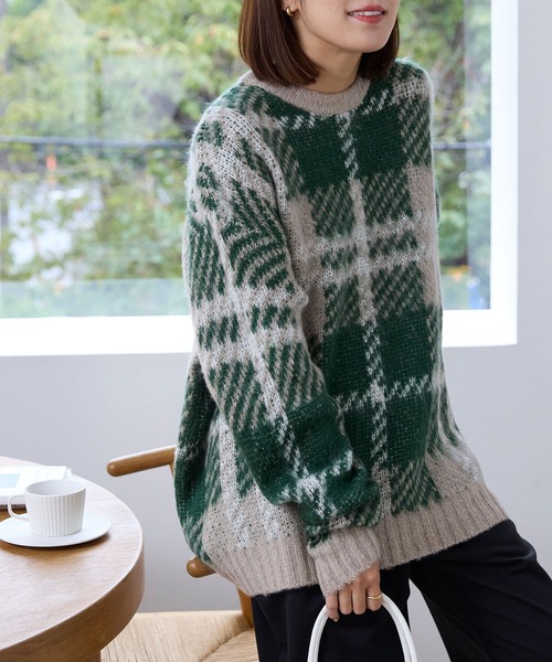 美品 60s BRENTWOOD Fine wool ニット　チェック柄カーキ THE CRAFT CREW PRODUCTS（ザクラフトクループロダクツ）の「チェック