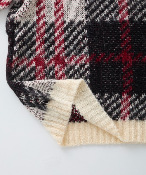 セール】チェック柄ジャガード ビッグシルエット クルーネック