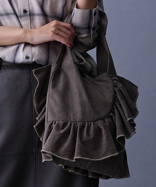 NICOLE white（ニコルホワイト）の「フリルトートバッグ（ショルダーバッグ・レディース・チャコール/ベージュ/ミント・FREE）」の2枚目の写真