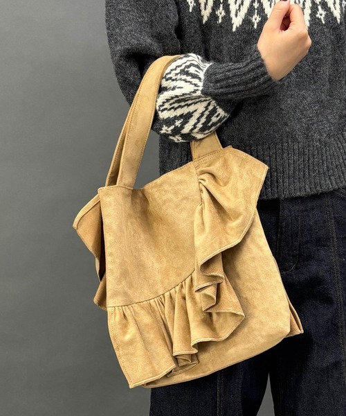 NICOLE white（ニコルホワイト）の「フリルトートバッグ（ショルダーバッグ・レディース・チャコール/ベージュ/ミント・FREE）」の4枚目の写真