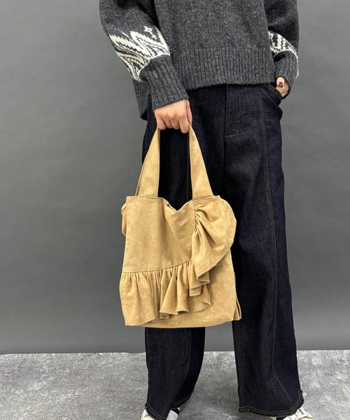 NICOLE white（ニコルホワイト）の「フリルトートバッグ（ショルダーバッグ・レディース・チャコール/ベージュ/ミント・FREE）」の6枚目の写真