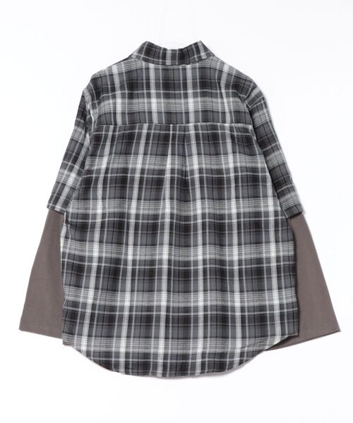 a.p.o.v.(エーピーオービー)の「a.p.o.v. チェック柄シャツレイヤードオーバーサイズカットソー(Tシャツ/カットソー・メンズ・ネイビー/ブラック・ONESIZE)」の3枚目の写真