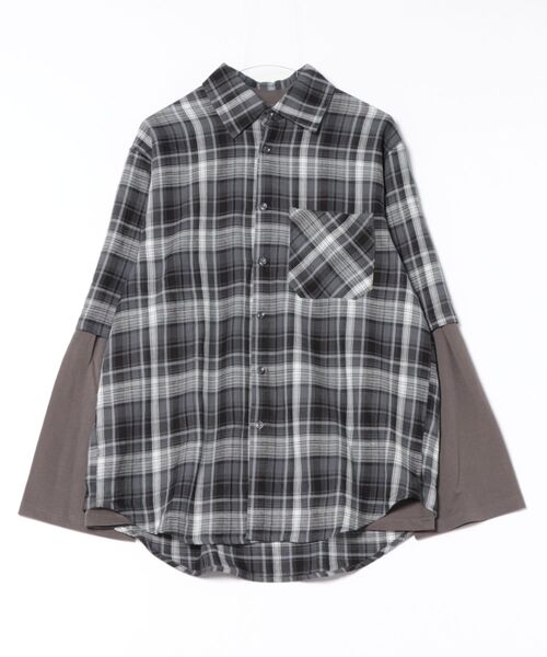 a.p.o.v.(エーピーオービー)の「a.p.o.v. チェック柄シャツレイヤードオーバーサイズカットソー(Tシャツ/カットソー・メンズ・ネイビー/ブラック・ONESIZE)」の5枚目の写真