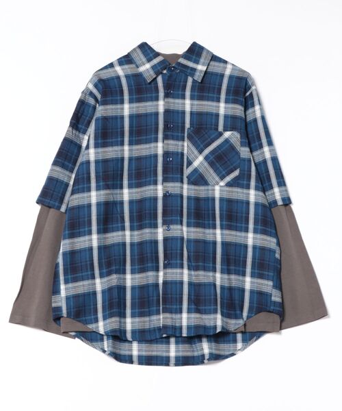 a.p.o.v.(エーピーオービー)の「a.p.o.v. チェック柄シャツレイヤードオーバーサイズカットソー(Tシャツ/カットソー・メンズ・ネイビー/ブラック・ONESIZE)」の7枚目の写真