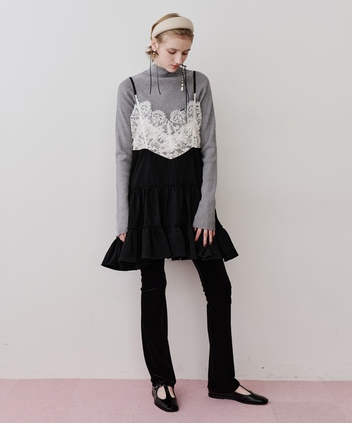 LA BELLE ETUDE（ラベルエチュード）の「モチーフレースAラインキャミチュニック（ワンピース・レディース・ブラック/その他・FREE）」の4枚目の写真