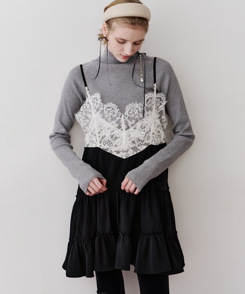 タイムセール！11/8まで。ラベルエチュード　キャミ モチーフレースAラインキャミチュニック（ワンピース）｜LA BELLE