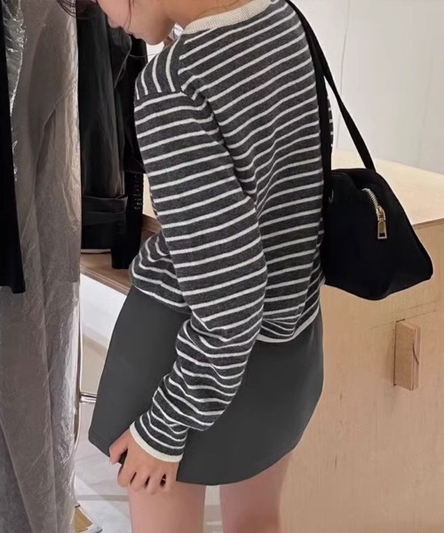 SallyLunn(サリーラン)の「クルーネックボーダーカーディガン(カーディガン/ボレロ・レディース・ホワイト/グレー・MEDIUM/LARGE)」の6枚目の写真