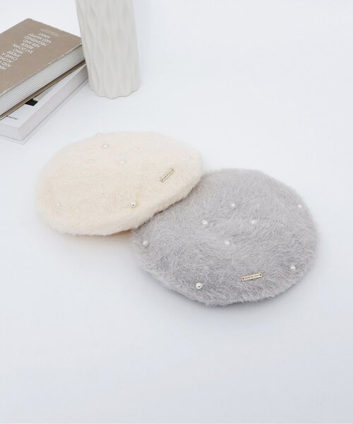 apres les cours（アプレレクール）の「パールシャギーベレー（ハンチング/ベレー帽・キッズ・グレー/アイボリー・54/58）」の3枚目の写真