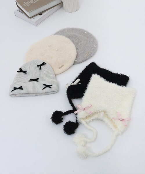 apres les cours（アプレレクール）の「パールシャギーベレー（ハンチング/ベレー帽・キッズ・グレー/アイボリー・54/58）」の4枚目の写真