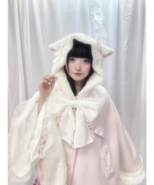 Ank Rouge(アンクルージュ)の「ネコちゃんポンチョコート(ポンチョ・レディース・ピンク/ブラック・M)」の5枚目の写真