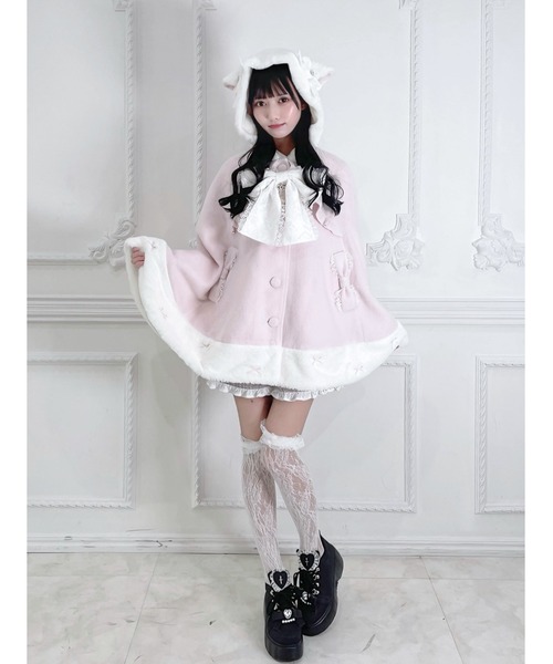Ank Rouge(アンクルージュ)の「ネコちゃんポンチョコート(ポンチョ・レディース・ピンク/ブラック・M)」の7枚目の写真
