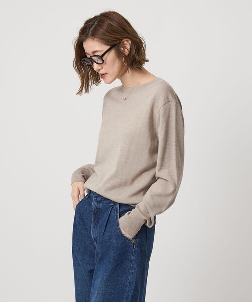 conte（コンテ）の「＜conte＞ハイゲージ  クルーネックニット（ニット/セーター・レディース・ブラック/ベージュ/ワイン/ネイビー・FREE）」の10枚目の写真