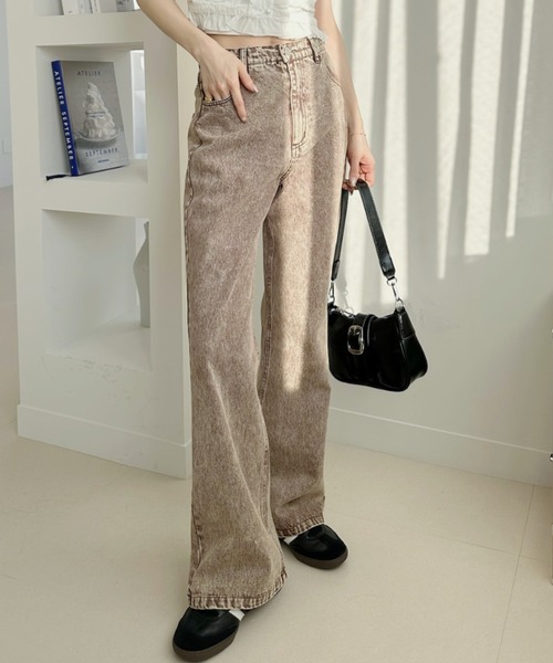 Ada.(エイダ)の「ヴィンテージ風 ウォッシュ加工 フレア デニム(デニムパンツ・レディース・ライトブルー/イエロー/ブルー/ブラウン/ピンク・L/M)」の15枚目の写真
