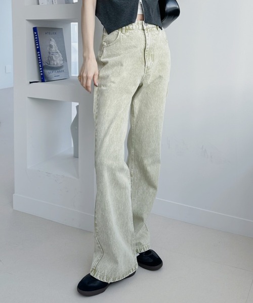 Ada.(エイダ)の「ヴィンテージ風 ウォッシュ加工 フレア デニム(デニムパンツ・レディース・ライトブルー/イエロー/ブルー/ブラウン/ピンク・L/M)」の20枚目の写真