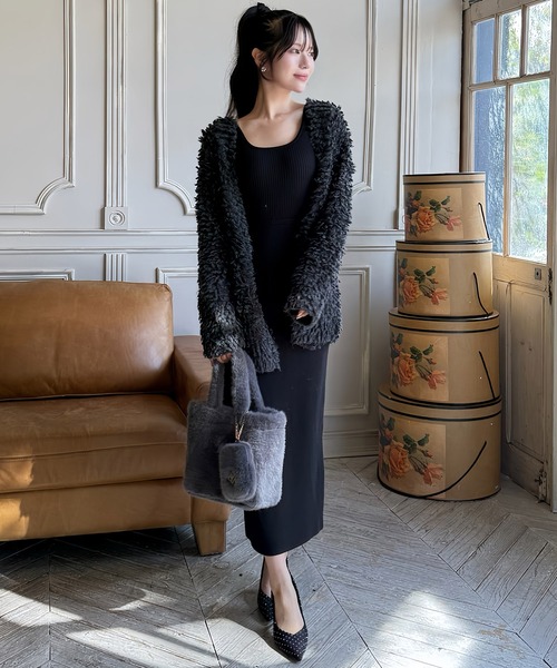 ROYAL PARTY（ロイヤルパーティー）の「モコモコニットカーディガン（カーディガン/ボレロ・レディース・グレー/ベージュ/オフホワイト・FREE）」の3枚目の写真