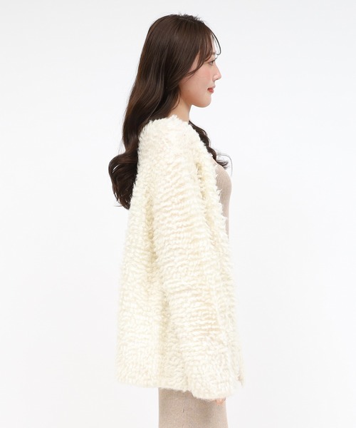 ROYAL PARTY（ロイヤルパーティー）の「モコモコニットカーディガン（カーディガン/ボレロ・レディース・グレー/ベージュ/オフホワイト・FREE）」の4枚目の写真