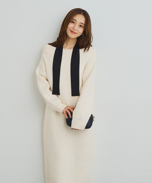 un dix cors(アンディコール)の「《大人可愛い主役級アイテム◎》2WAYボートネックリボンニットワンピ(ワンピース・レディース・グレー/ブラック/アイボリー・FREE)」の7枚目の写真
