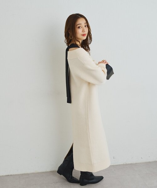 un dix cors(アンディコール)の「《大人可愛い主役級アイテム◎》2WAYボートネックリボンニットワンピ(ワンピース・レディース・グレー/ブラック/アイボリー・FREE)」の15枚目の写真