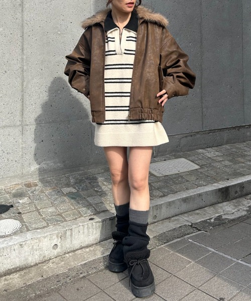 RAY CASSIN（レイカズン）の「配色レッグウォーマー（レッグウォーマー・レディース・アイボリー/ブラック系その他2/グレー系その他2・FREE）」の4枚目の写真