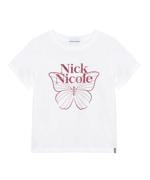NICK&NICOLE(ニックアンドニコール)の「BUTTERFLY NICOLE LABEL SLIM TOP_WHITE BURGUNDY(Tシャツ/カットソー・レディース・その他・FREE)」の4枚目の写真