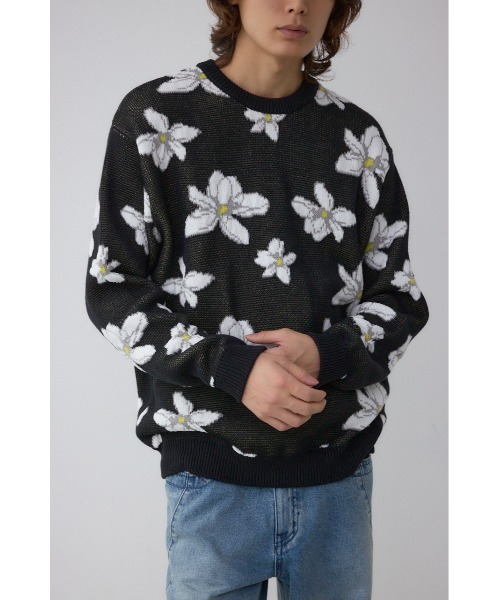 AZUL by moussy(アズールバイマウジー)の「フラワーダブルジャガードニット(ニット/セーター・メンズ・ブラック系その他/グレー系その他/ホワイト系その他・MEDIUM/LARGE)」の7枚目の写真