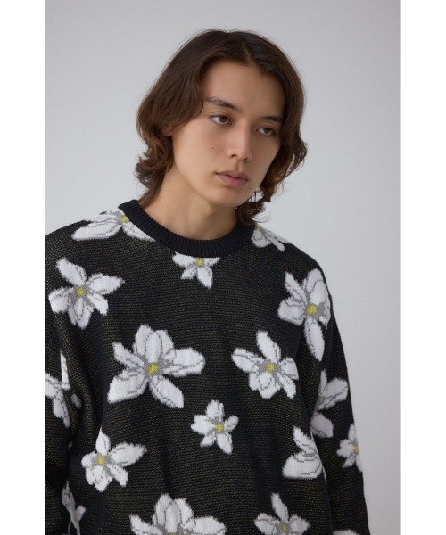 AZUL by moussy(アズールバイマウジー)の「フラワーダブルジャガードニット(ニット/セーター・メンズ・ブラック系その他/グレー系その他/ホワイト系その他・MEDIUM/LARGE)」の8枚目の写真