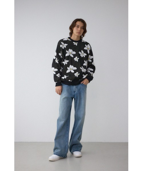 AZUL by moussy(アズールバイマウジー)の「フラワーダブルジャガードニット(ニット/セーター・メンズ・ブラック系その他/グレー系その他/ホワイト系その他・MEDIUM/LARGE)」の9枚目の写真