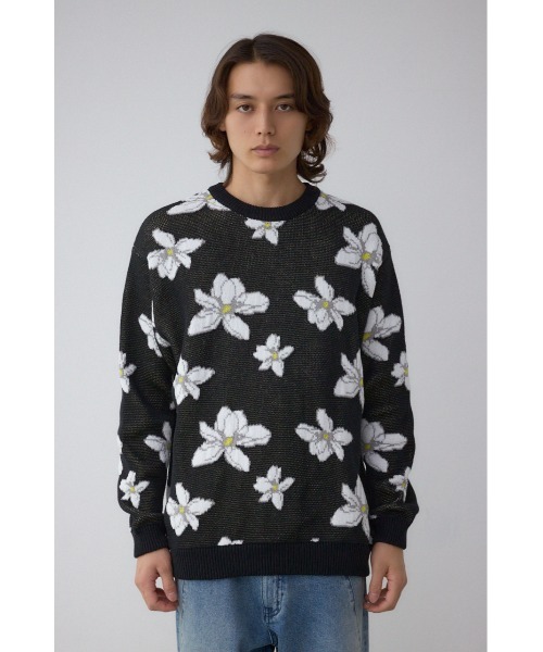 AZUL by moussy(アズールバイマウジー)の「フラワーダブルジャガードニット(ニット/セーター・メンズ・ブラック系その他/グレー系その他/ホワイト系その他・MEDIUM/LARGE)」の10枚目の写真