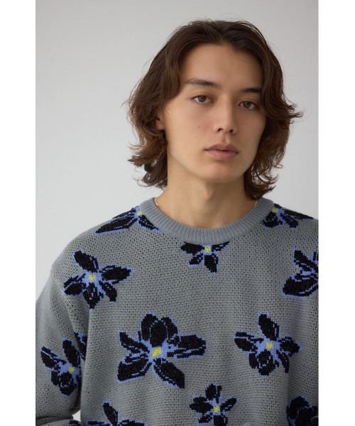 AZUL by moussy(アズールバイマウジー)の「フラワーダブルジャガードニット(ニット/セーター・メンズ・ブラック系その他/グレー系その他/ホワイト系その他・MEDIUM/LARGE)」の17枚目の写真