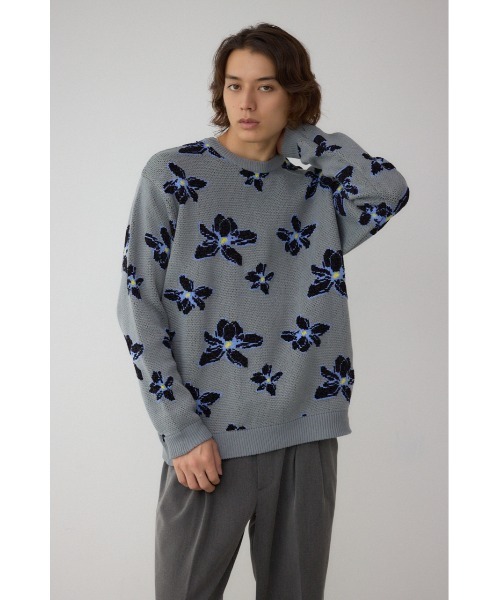 AZUL by moussy(アズールバイマウジー)の「フラワーダブルジャガードニット(ニット/セーター・メンズ・ブラック系その他/グレー系その他/ホワイト系その他・MEDIUM/LARGE)」の18枚目の写真
