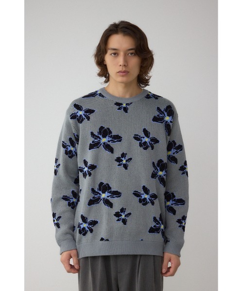 AZUL by moussy(アズールバイマウジー)の「フラワーダブルジャガードニット(ニット/セーター・メンズ・ブラック系その他/グレー系その他/ホワイト系その他・MEDIUM/LARGE)」の20枚目の写真