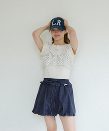 CHECK FRILL BALLON SKIRT_NAVY