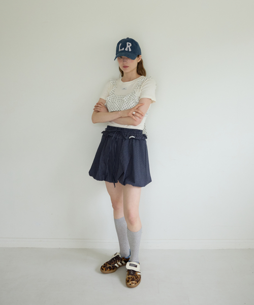LETERIE(レテリー)の「CHECK FRILL BALLON SKIRT_NAVY(スカート・レディース・ネイビー・FREE)」の2枚目の写真