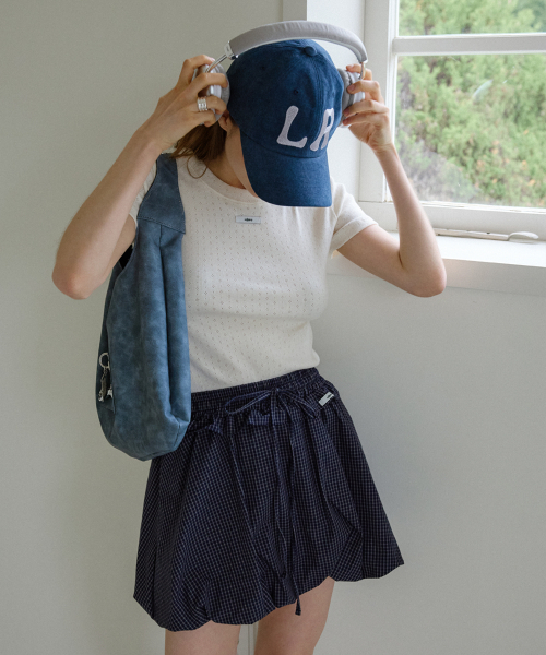 LETERIE(レテリー)の「CHECK FRILL BALLON SKIRT_NAVY(スカート・レディース・ネイビー・FREE)」の5枚目の写真