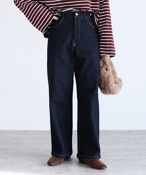 reca(レカ)の「飾り釦付き裏ゴムストレートデニムパンツ(デニムパンツ・レディース・グレー/ブルー/ネイビー/ライトブルー・M/L/LL)」の15枚目の写真