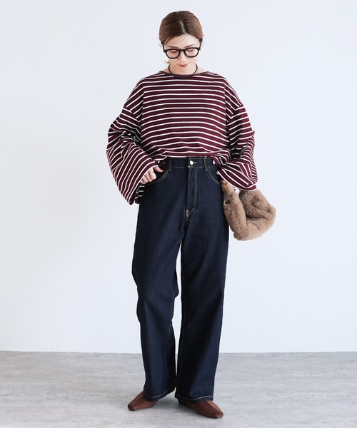 reca(レカ)の「飾り釦付き裏ゴムストレートデニムパンツ(デニムパンツ・レディース・グレー/ブルー/ネイビー/ライトブルー・M/L/LL)」の16枚目の写真