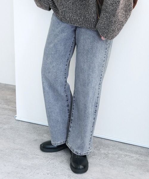 reca(レカ)の「飾り釦付き裏ゴムストレートデニムパンツ(デニムパンツ・レディース・グレー/ブルー/ネイビー/ライトブルー・M/L/LL)」の22枚目の写真