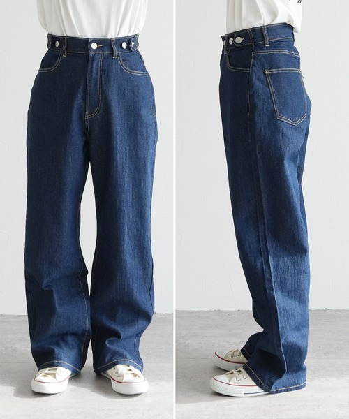 reca（レカ）の「飾り釦付き裏ゴムストレートデニムパンツ（デニムパンツ・レディース・グレー/ブルー/ネイビー/ライトブルー・M/L/LL）」の10枚目の写真