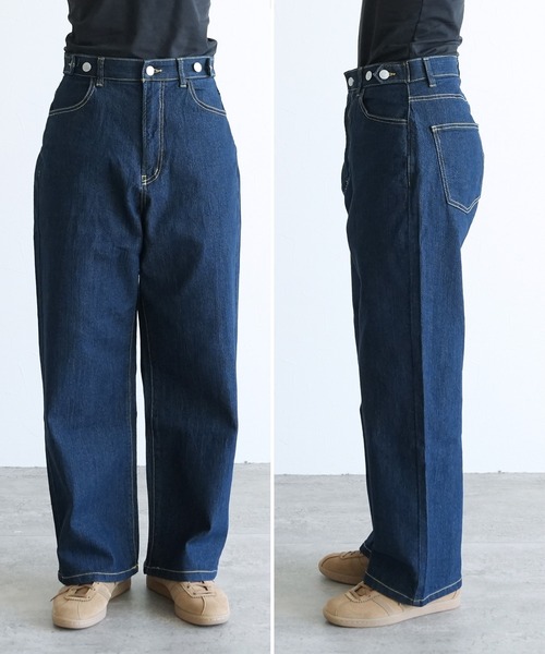 reca（レカ）の「飾り釦付き裏ゴムストレートデニムパンツ（デニムパンツ・レディース・グレー/ブルー/ネイビー/ライトブルー・M/L/LL）」の13枚目の写真