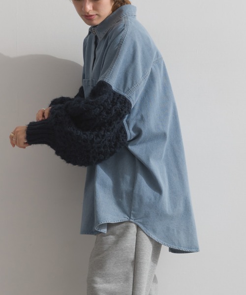 enhaut(アンオート)の「デニム*ニット ボリュームスリーブ シャツ ジャケット(デニムジャケット・レディース・ブルー/ネイビー・FREE)」の6枚目の写真